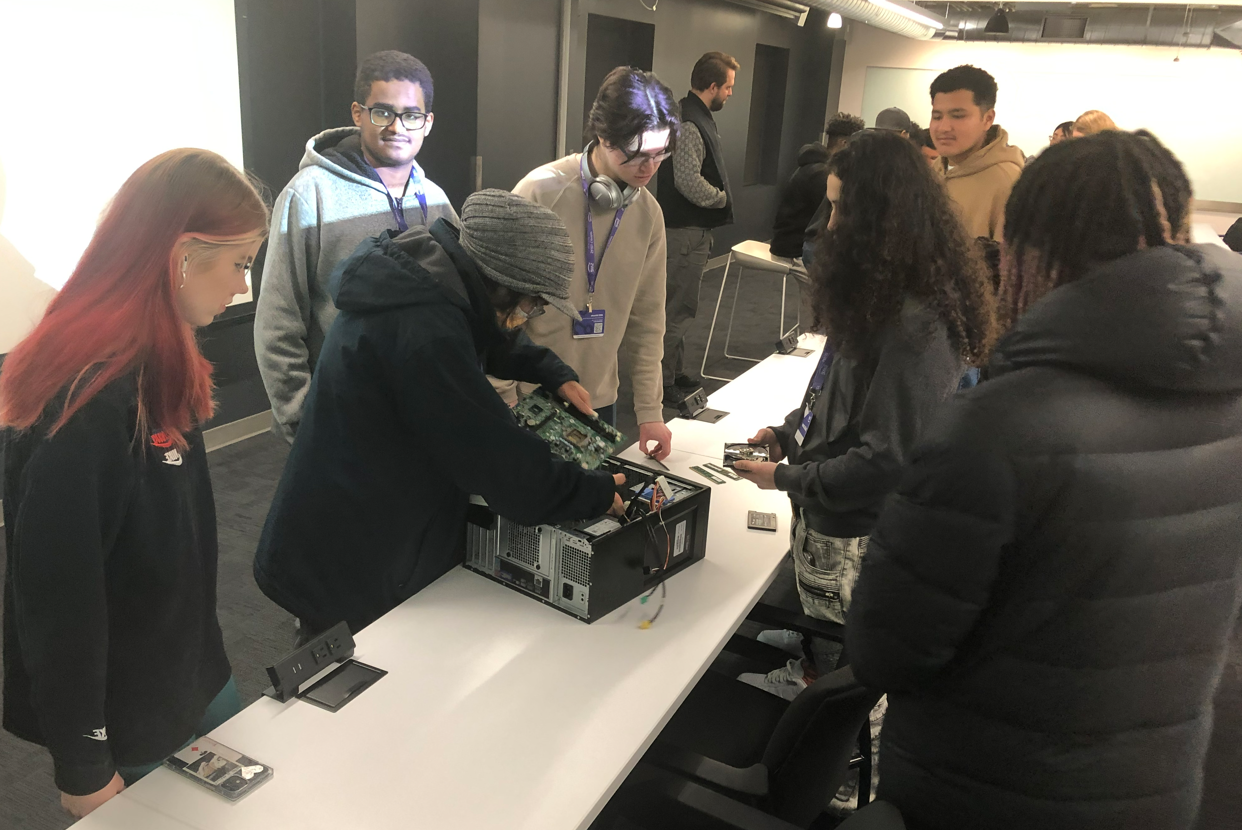 student working on a CPU