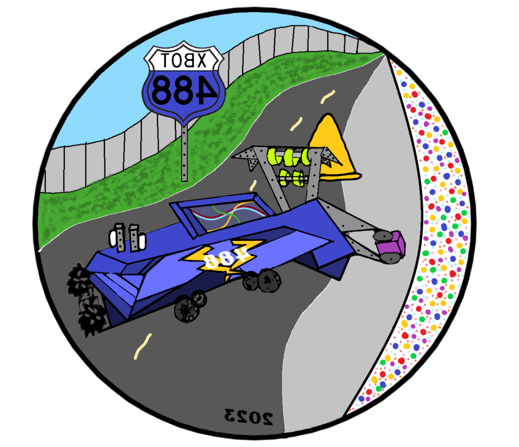 Image of a robot on a road with sign stating XBOT 488 in upper right