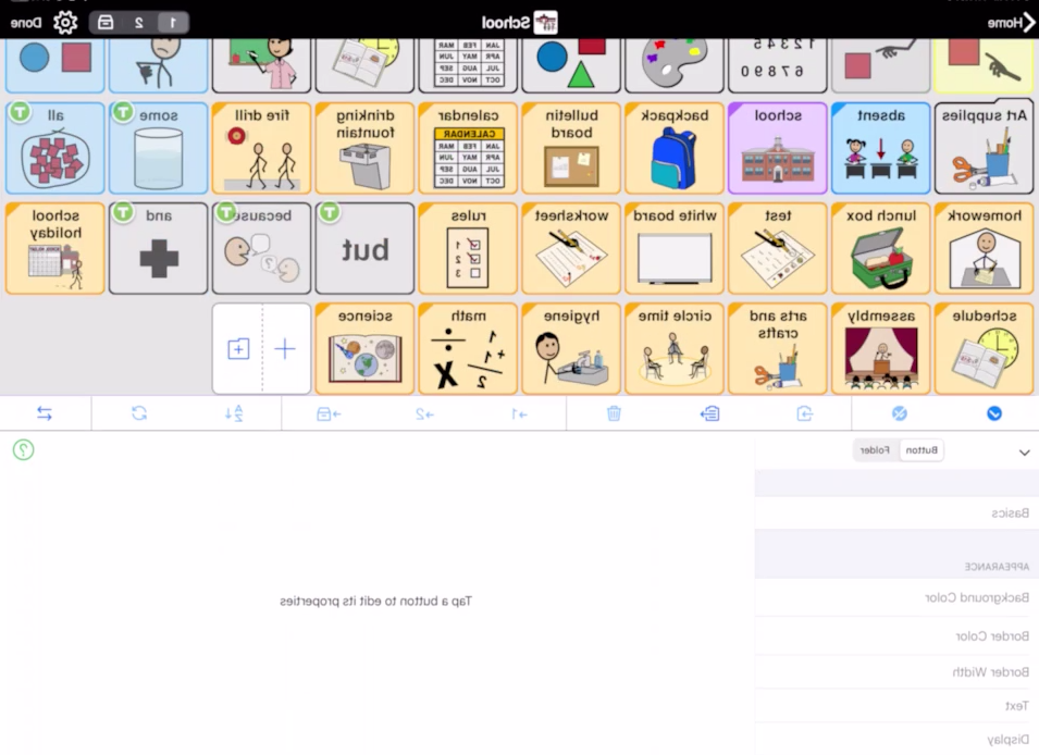 Screen shot of Proloquo2Go showing Edit Mode in the School folder