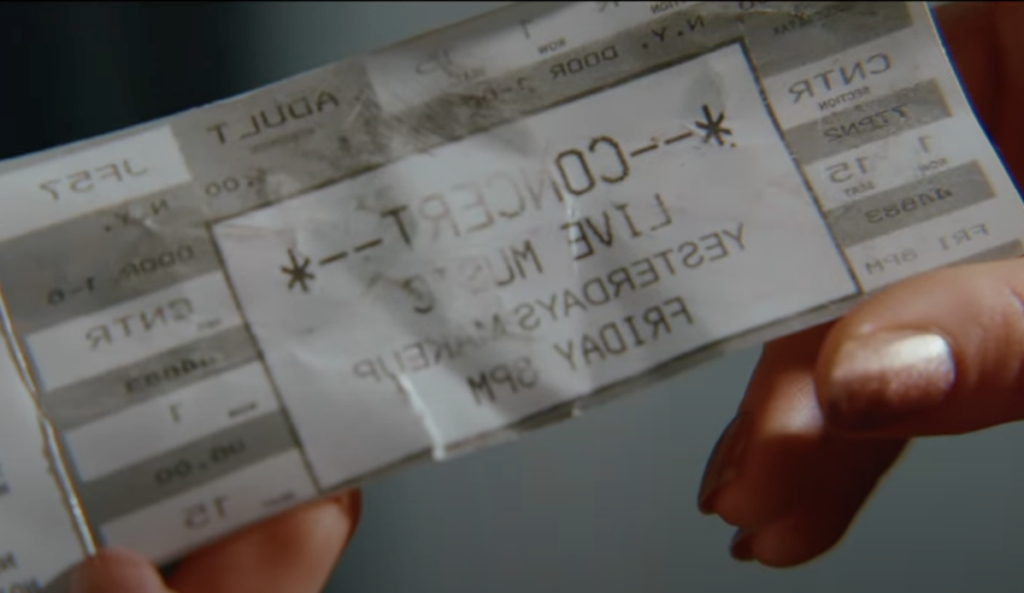 Still from student film "Ticket to Yesterday" featuring a ticket that has been crumpled